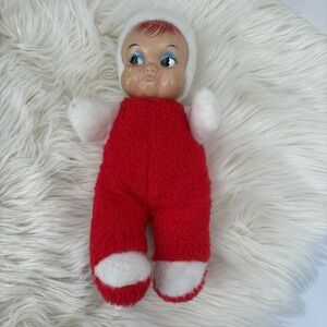 VTG Valentine Rubber Face Plush Doll Crying, Red/White 12" Tall‎